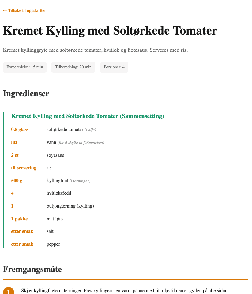 kokebok.ber.ge — Kremet kylling med soltørkede tomater